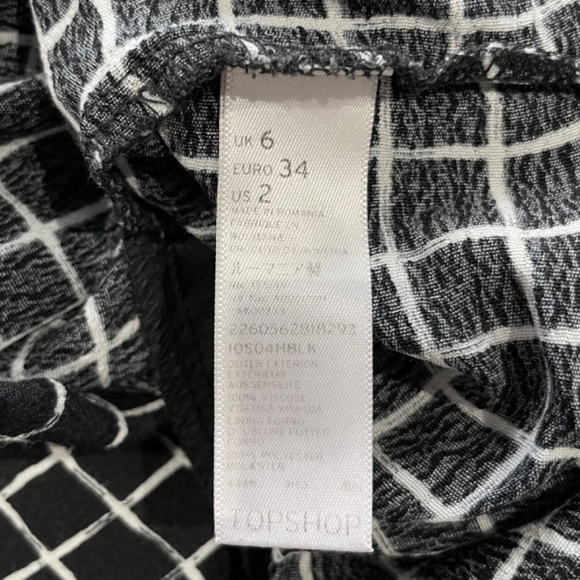 Topshop Grid Print Roll Tab Sleeve Button Front Mini Dress Black White Size 2 - Picture 15 of 16